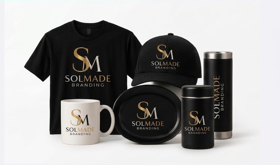 SOULMADE branded t-shirt, cap, mug, plate, jar and tumbler in black and gold
